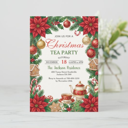 クリスマス ティー ホリデーパーティーのご招待 招待状 (スタンド正面)
