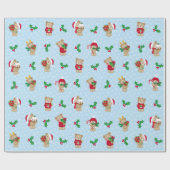 クリスマス・テディ・ベアーズとホリー ラッピングペーパー (フラット)