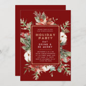クリスマス テーマ 花フレーム ホリデーパーティー 招待状 (正面/裏面)