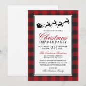 クリスマス ディナー パーティーの赤いチェック柄のトナカイ 招待状 (正面/裏面)