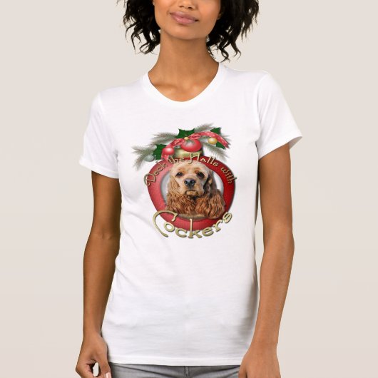 クリスマス-デッキホール-コッカー Tシャツ (正面)