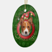 クリスマス-デッキホール- Basenjis セラミックオーナメント (左)