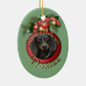 クリスマス-デッキホール- Doxies - Winston セラミックオーナメント (裏面)