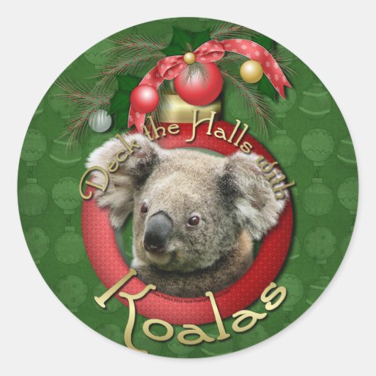 クリスマス – デッキtheホール – Koalas ラウンドシール (正面)