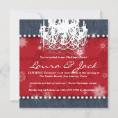 クリスマス デニム ダイヤモンド ウェディング シャンデリア フラワー レッド 招待状 (裏面)