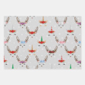 クリスマス・トナカイとユニコーン・オン・グレー ラッピングペーパーシート (正面2)