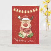 クリスマス・トナカイ・オン・レッド・水玉模様 カード (黄色い花)