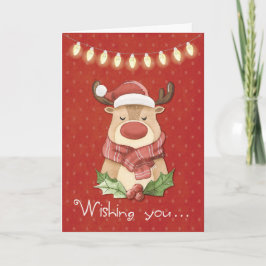 クリスマス・トナカイ・オン・レッド・水玉模様 カード