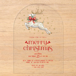 クリスマス・トナカイ ゴールドタイポグラフィーパーティー招待状 アクリル招待状