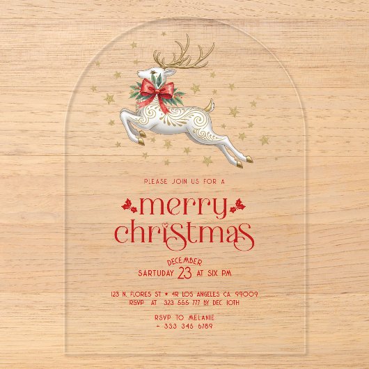 クリスマス・トナカイ ゴールドタイポグラフィーパーティー招待状 アクリル招待状 (正面)