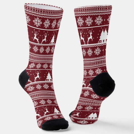 クリスマス+トナカイ+セーター+パターン ソックス (傾斜あり)