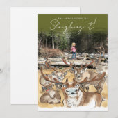 クリスマス　トナカイ　ホリデー　ポストカード　オリーブグリーン シーズンカード (正面/裏面)