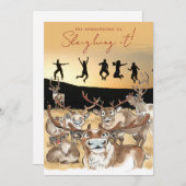 クリスマス　トナカイ　ホリデー　ポストカード　ゴールデンイエロー シーズンカード (正面/裏面)