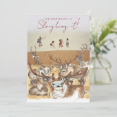 クリスマス　トナカイ　ホリデー　ポストカード　淡い灰色 シーズンカード (スタンド正面)