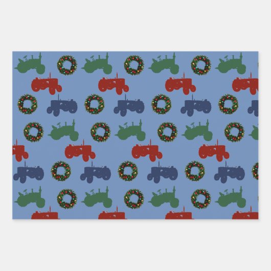 クリスマス・トラクターパターン(の模様が)ある ラッピングペーパーシート (正面3)