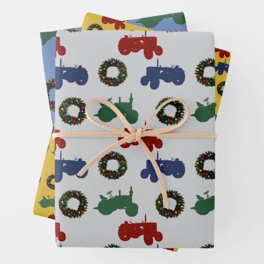 クリスマス・トラクターパターン（の模様が）ある ラッピングペーパーシート (インサイチュ)