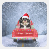 クリスマス・トラックに座って雪の中にハバニーズの犬 スクエアシール (正面)