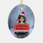 クリスマス・トラックに座って雪の中にハバニーズの犬 セラミックオーナメント (右)