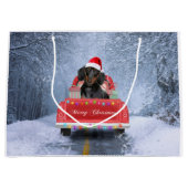 クリスマス・トラックに座って雪の中のダシュント犬 ラージペーパーバッグ (正面)