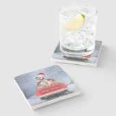 クリスマス・トラックに座って雪の中のダルマチア犬 ストーンコースター (横)