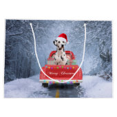 クリスマス・トラックに座って雪の中のダルマチア犬 ラージペーパーバッグ (裏面)