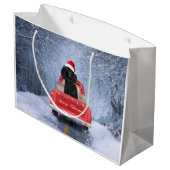 クリスマス・トラックに座って雪の中のプードル・ドッグ ラージペーパーバッグ (裏面アングル)