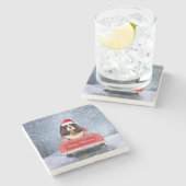 クリスマス・トラックに座って雪の中の騎士の王 ストーンコースター (横)