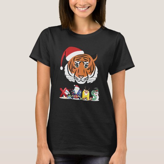 クリスマス トラ 顔 木 雪 パジャマ Xmas 2021 6 Tシャツ (正面)