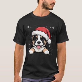 クリスマス ドイツ牧羊犬 サンタ帽をかぶったペット アニマル Tシャツ