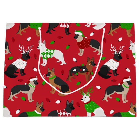 クリスマス・ドイツ・シェパード ラージペーパーバッグ (正面)