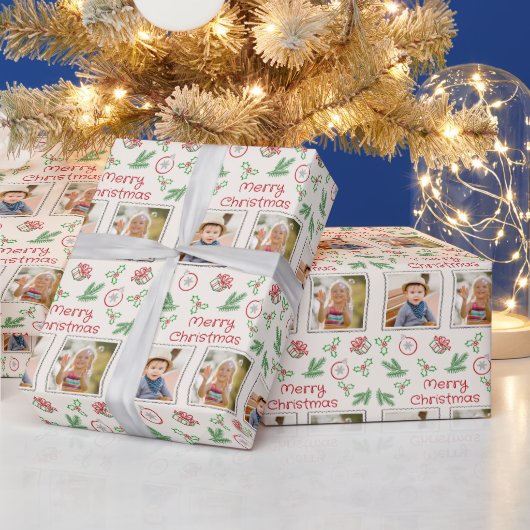 クリスマス ドゥードル 2枚の写真入り ラッピングペーパー (クリスマス)