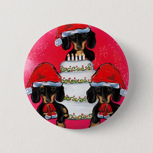 クリスマス・ドキシー 缶バッジ (正面)