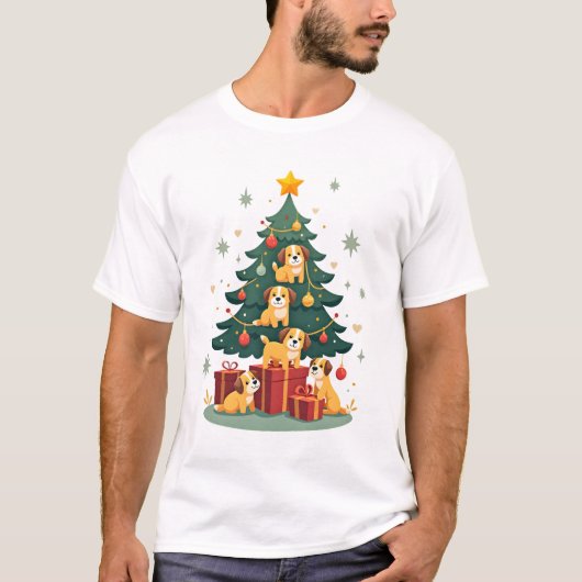 クリスマス ドッグ ツリー Tシャツ かわいい 面白い 子犬 犬 X (正面)