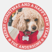 クリスマス ドッグ フォト クラシック ラウンド ステッカー (正面)