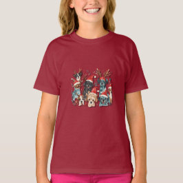 クリスマス ドッグ ラインアート Tシャツ | ミニマリスト ホリデー