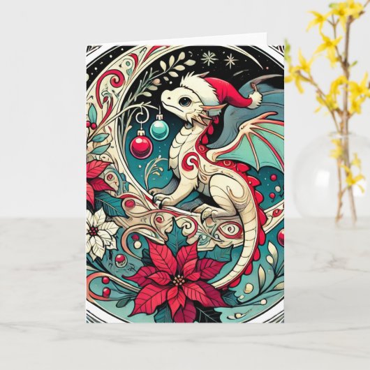 クリスマス・ドラゴン カード (黄色い花)