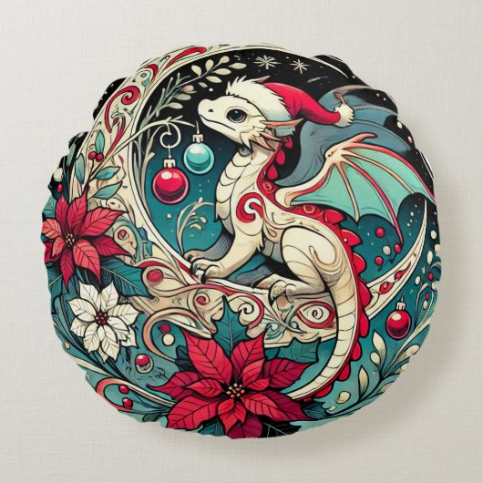 クリスマス・ドラゴン ラウンドクッション (正面)