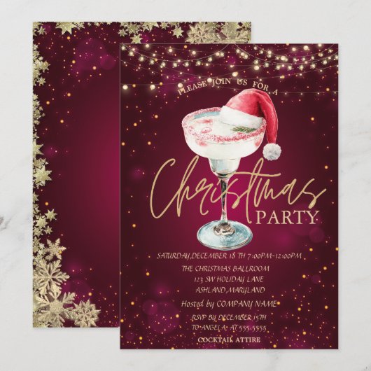 クリスマス ドリンク サンタ ハット 赤 クリスマス 招待状 (正面/裏面)