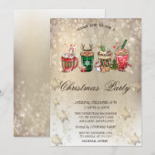 クリスマス ドリンク 雪の結晶 ゴールド クリスマス 招待状 (正面/裏面)