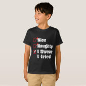 クリスマス+ナイス+ナウティ+誓った+頑張った+いたずらリスト+サンタ Tシャツ (正面フル)