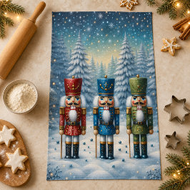 クリスマス・ナッツクラッカー・スノーイー・ウッドランド キッチンタオル