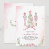 クリスマス・ナッツクラッカー・バレエ・ピンクの水彩赤ちゃん s 招待状 (正面/裏面)