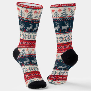 クリスマス ニットパターン トナカイ ソックス