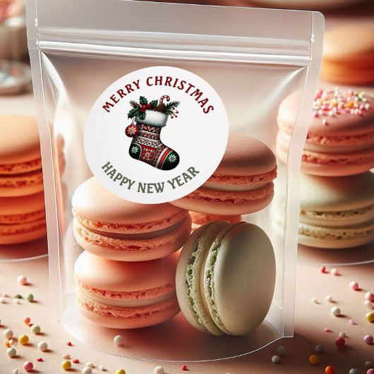 クリスマス＆ニューイヤーの赤と緑のホリデーストッキング ラウンドシール