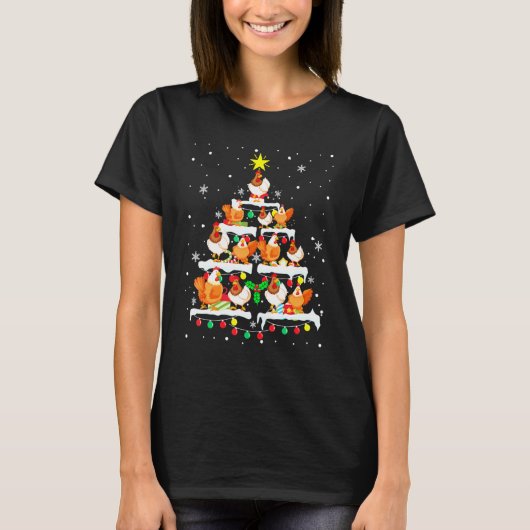 クリスマス - ニワトリのツリー Tシャツ (正面)