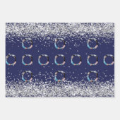クリスマス・ネイビー・ブルー・シルバーの写真紙吹雪 ラッピングペーパーシート (正面)