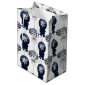 クリスマス ネイビー ボウ ベルベット パターン ミディアムペーパーバッグ (正面アングル)