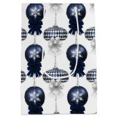 クリスマス ネイビー ボウ ベルベット パターン ミディアムペーパーバッグ (裏面)