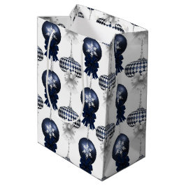 クリスマス ネイビー ボウ ベルベット パターン ミディアムペーパーバッグ