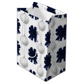 クリスマス ネイビー ボウ ベルベット パターン ミディアムペーパーバッグ (正面アングル)